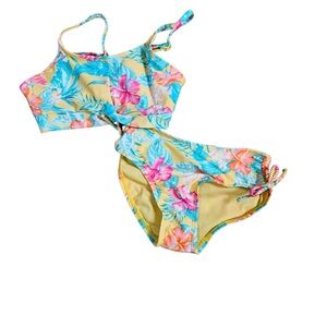 Art Class Tropical Print 2 Piece Swimsuit Girls XS